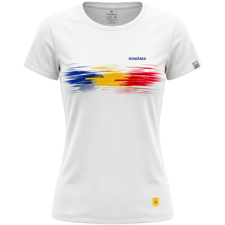 Tricouri damă - Tricou România, material tehnic sport, damă, culoare albă CS70