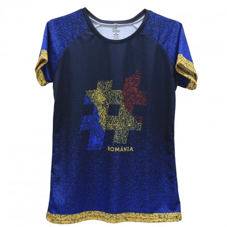 Tricou #România, material tehnic sport, damă, culoare bleumarin [0]