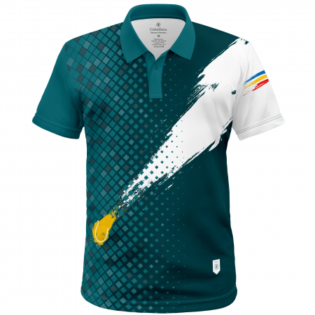 Îmbrăcăminte România - Tricou Simbol Tenis România, material tehnic sport, polo, bărbat, culoare turcoaz, CS39
