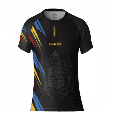 Îmbrăcăminte România - Tricou Stemă România, material tehnic sport, damă, culoare neagră, CS43
