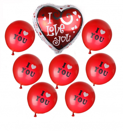 Buchet 7 Baloane Rosii + Balon Inima "I Love You" [0]