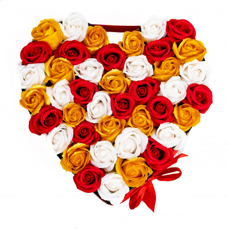 Aranjament Floral In Forma de Inima, Alb, Rosu si Auriu, 26 cm [4]