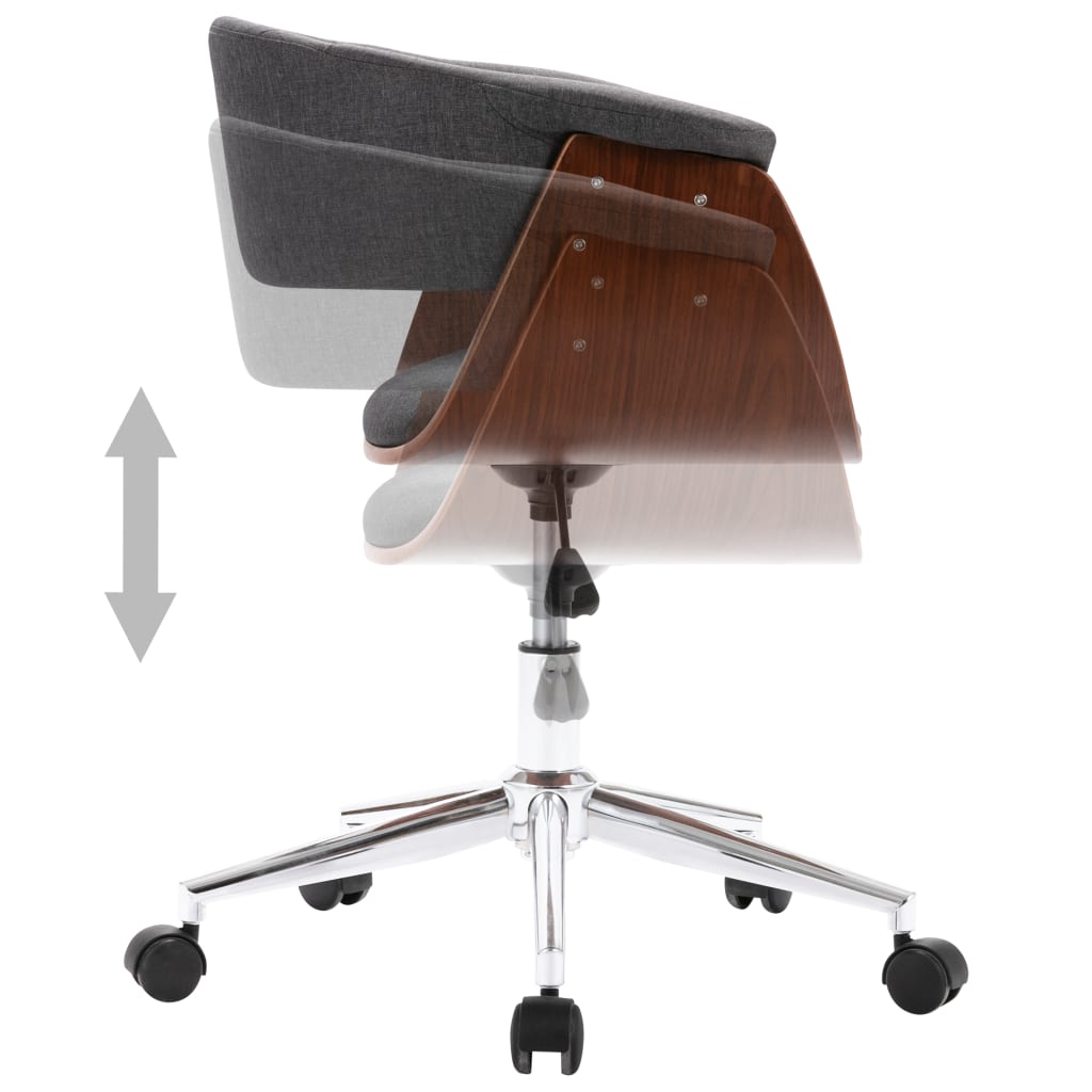 Scaun de birou pivotant, gri, lemn curbat și material textil [6]