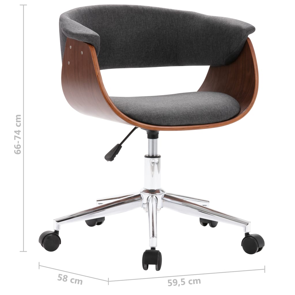 Scaun de birou pivotant, gri, lemn curbat și material textil [8]