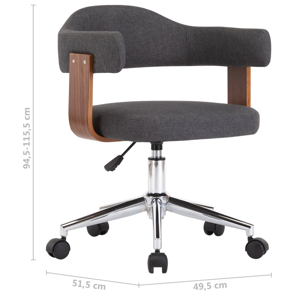 Scaun de birou pivotant, gri, lemn curbat și material textil [8]