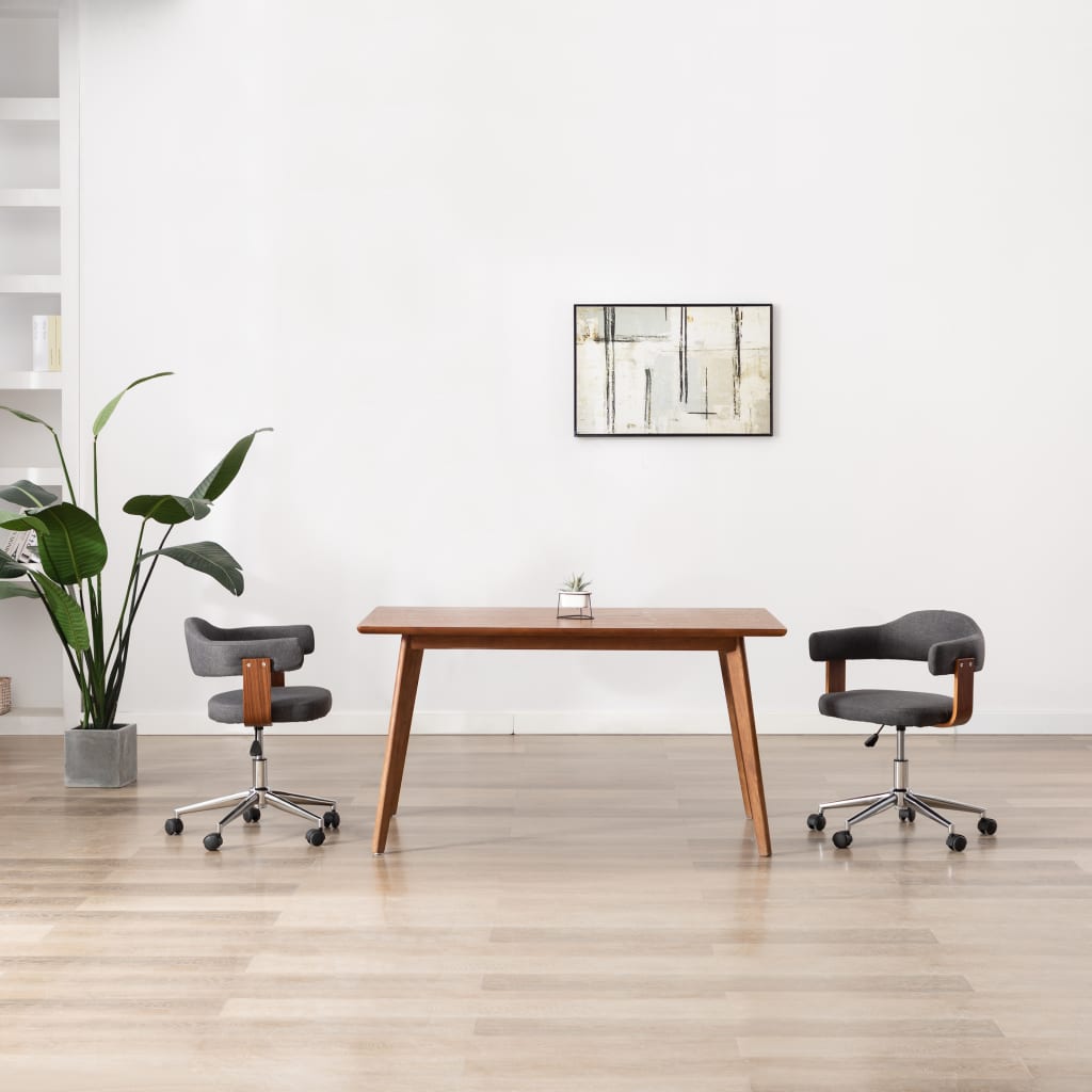 Mobilier pentru bucătărie - Scaun de birou pivotant, gri, lemn curbat și material textil