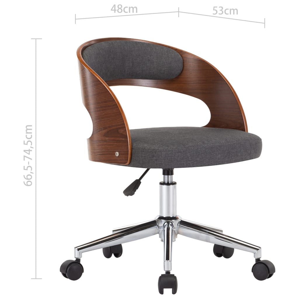 Scaun de birou pivotant, gri, lemn curbat și material textil [9]