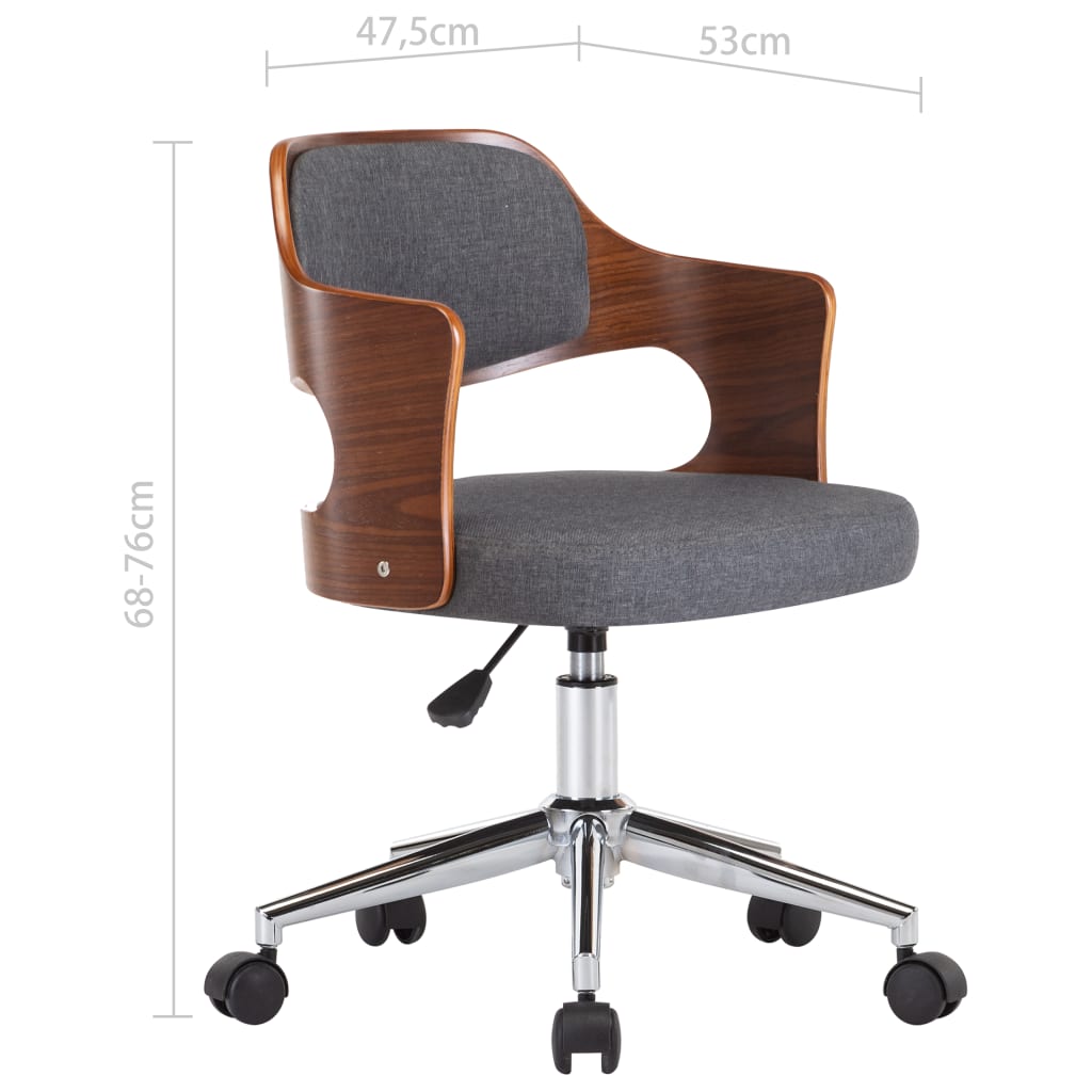 Scaun de birou pivotant, gri, lemn curbat și material textil [9]