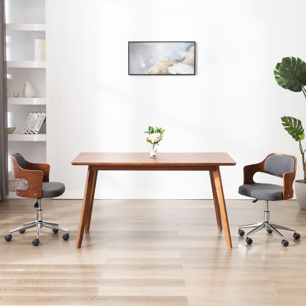 Mobilier pentru bucătărie - Scaun de birou pivotant, gri, lemn curbat și material textil
