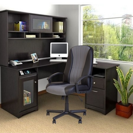 Set 2 scaune directoriale CIUDAD, piele ecologica, negru/gri [3]