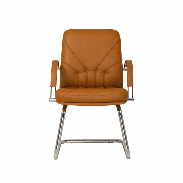 Scaun conferinta MAVIS CF LB STEEL CHROME, Brun deschis piele ecologica [2]
