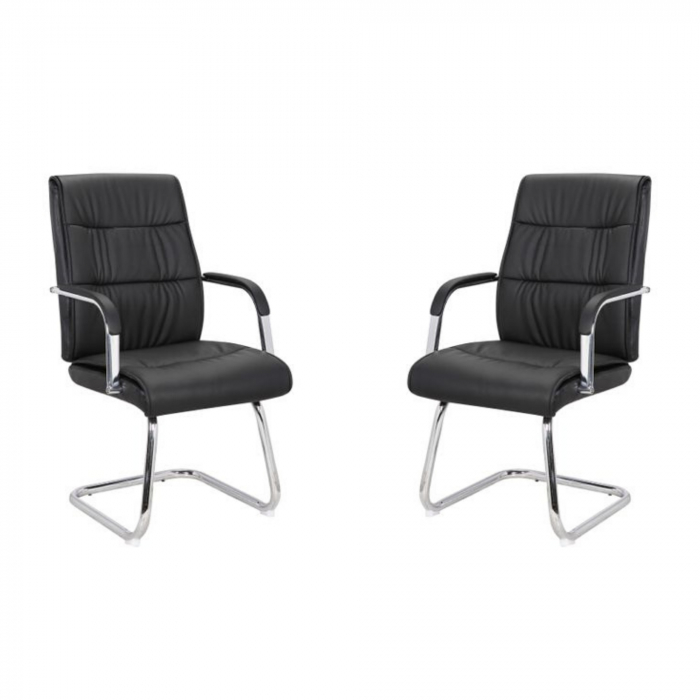 Scaun conferinta/vizitator DEAL CF, Negru, Piele ecologica [5]