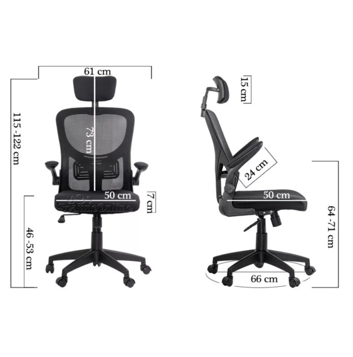 Scaun de birou AERO, brate rabatabile, Mesh + Textil, Negru [6]