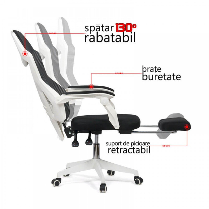 Scaun de birou Ares 88, alb, plasa [2]