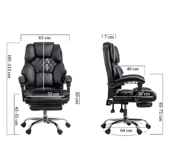 Scaun de birou DIAMOND, suport pentru picioare, reclinare 150°, Piele ecologica, Negru [5]