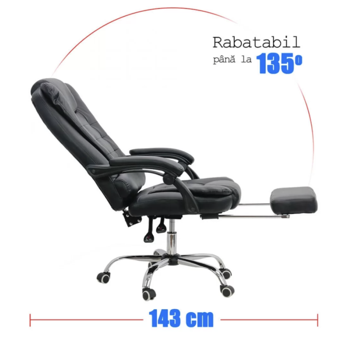Scaun de birou EMPEROR, suport pentru picioare, recliner 135°, Piele ecologica, Negru [3]