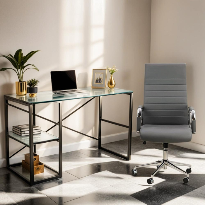 Scaun de birou Optima 170, gri, piele ecologica [3]