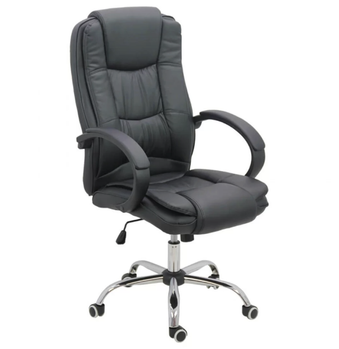 Scaun de birou REGAL, baza metalica cromata, piele ecologica, Negru [2]