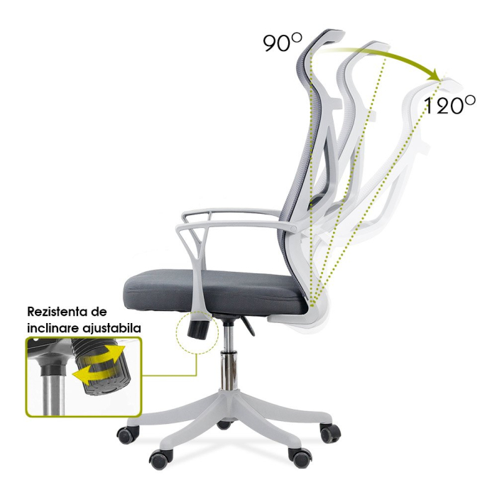 Scaun de birou Vertex, gri, plasa [2]
