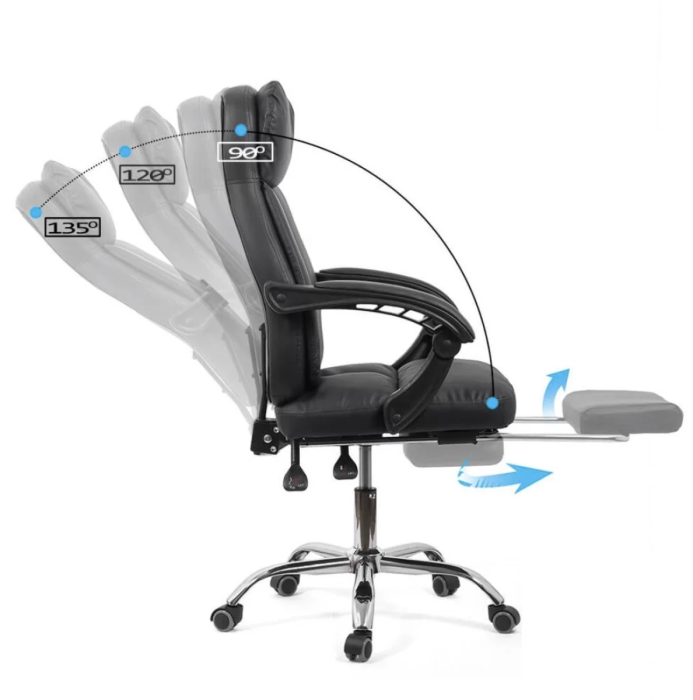 Scaun de birou ZENITH, suport pentru picioare, recliner 135°, Piele ecologica, Negru [5]
