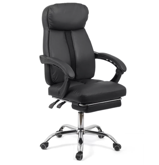 Scaun de birou ZENITH, suport pentru picioare, recliner 135°, Piele ecologica, Negru [2]