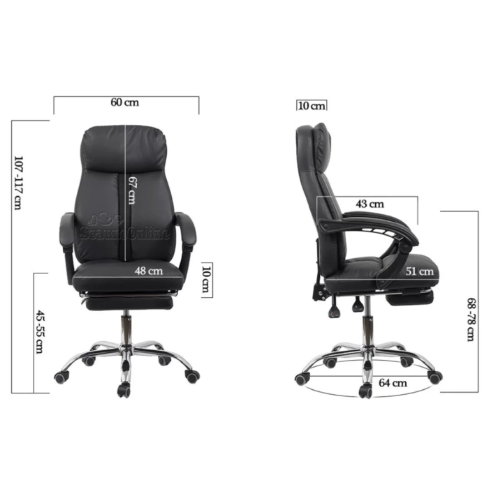 Scaun de birou ZENITH, suport pentru picioare, recliner 135°, Piele ecologica, Negru [4]