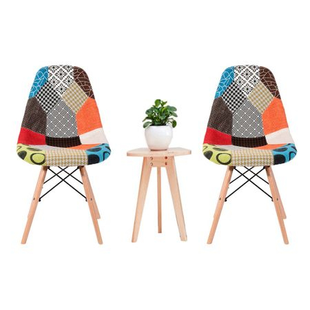 Scaun dining CATCHY, textil tip Patchwork, picioare lemn+metal [5]