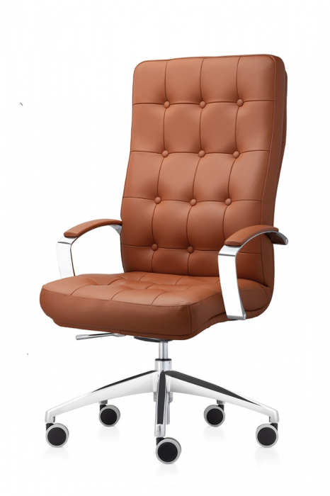Scaun directorial ATLAS CHROME piele naturala, Maro deschis [2]