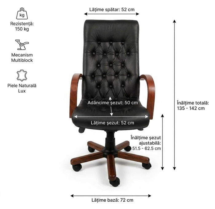 Scaun directorial CHEF LUX EXTRA, Brun inchis piele naturala [6]