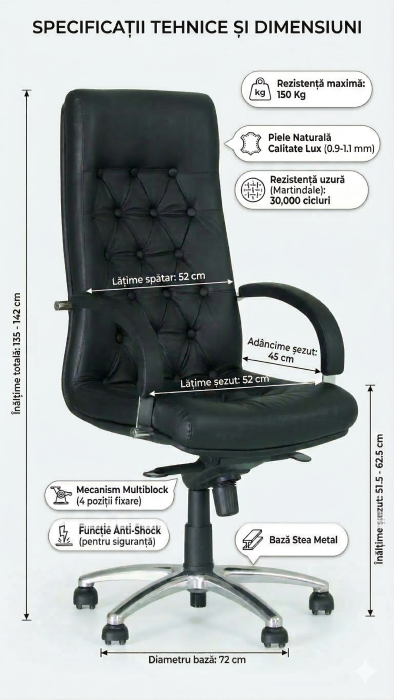 Scaun directorial CHEF LUX STEEL CHROME, Brun deschis, piele naturala [5]