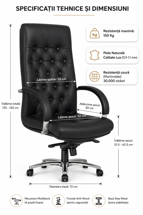 Scaun directorial CHEF LUX STEEL CHROME, Brun inchis, piele naturala [6]