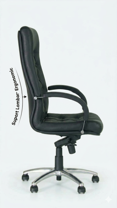 Scaun directorial CHEF LUX STEEL CHROME, Negru piele naturala [5]