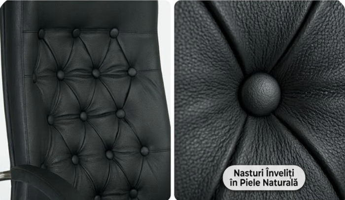 Scaun directorial CHEF LUX STEEL CHROME, Negru piele naturala [7]