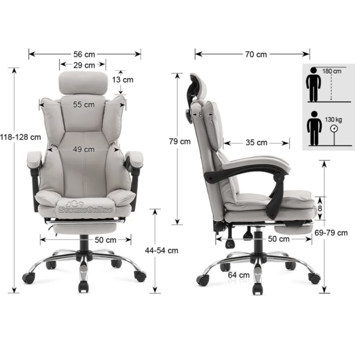 Scaun directorial ROLLS cu extensie picioare, piele ecologica, Negru [4]