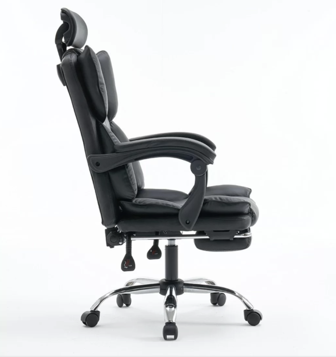 Scaun directorial ROLLS cu extensie picioare, piele ecologica, Negru [6]