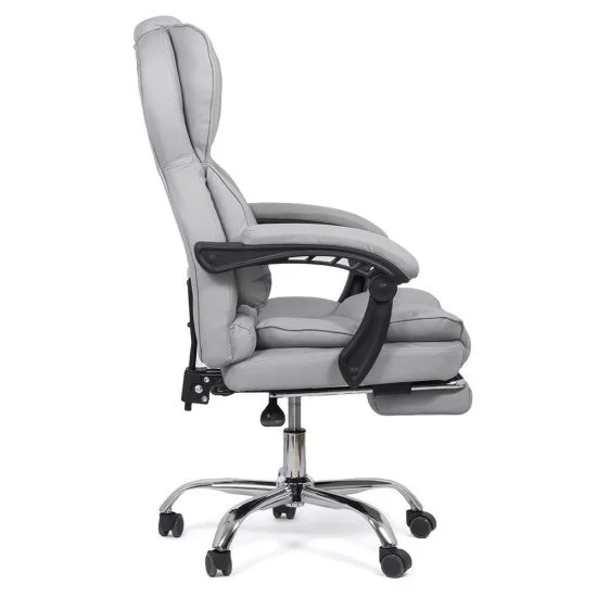 Scaun directorial ROLLS cu extensie picioare, piele ecologica, Gri [6]