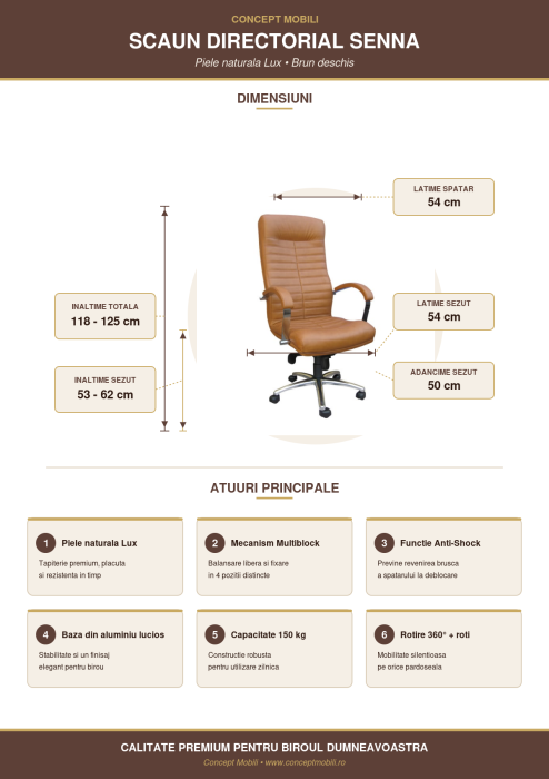 Scaun directorial SENNA, Brun deschis piele naturala [4]