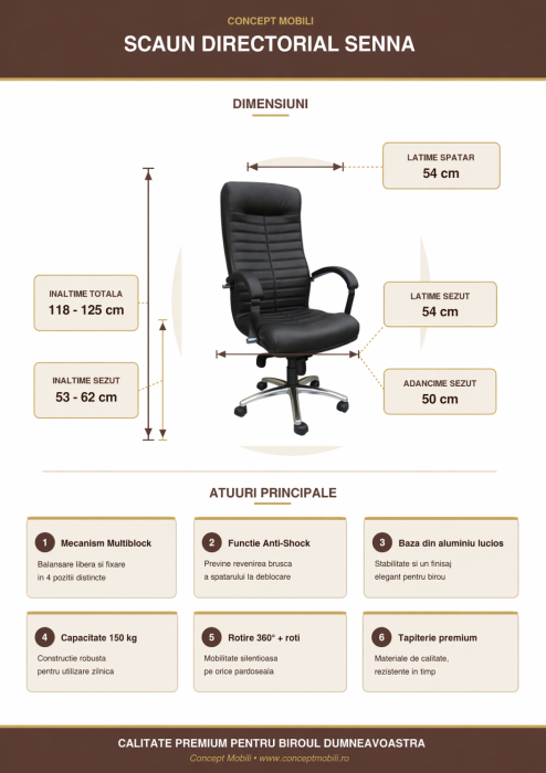Scaun directorial SENNA, mecanism Multiblock piele ecologica, Albastru [4]