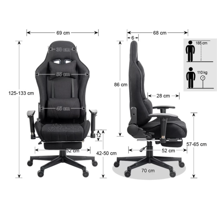 Scaun gaming PHANTOM, cotiere reglabile, suport lombar, Piele ecologica, Negru [4]