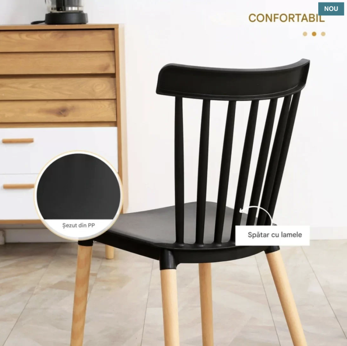 Scaun terasa NORDIC, design scandinav, cadru din lemn, PP, Negru [8]