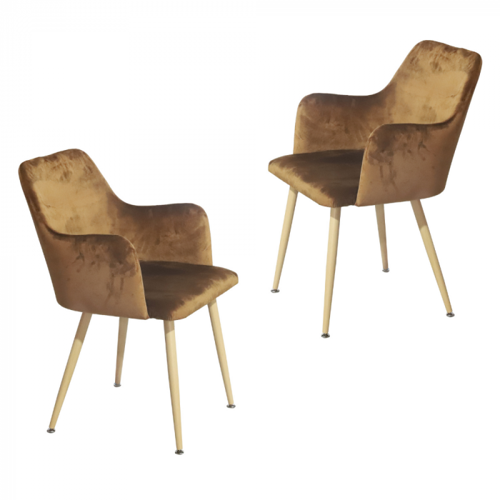Scaun tip fotoliu dining/bucatarie GEMA, Catifea, Maro [6]