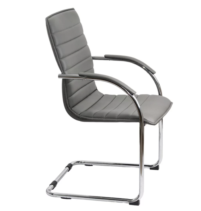 Scaun vizitator ELEGANCE, cadru cromat, piele ecologica, Gri [5]