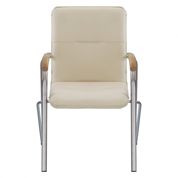 Scaun vizitator MULLER Wood1, Crem piele ecologica [2]