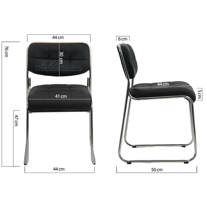 Scaun vizitator SIENA, stocabil, piele ecologica, Negru [2]