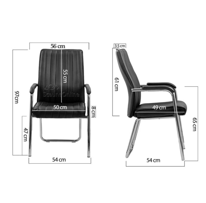 Scaun vizitator VICTORIA, cadru cromat, piele ecologica, Negru [6]