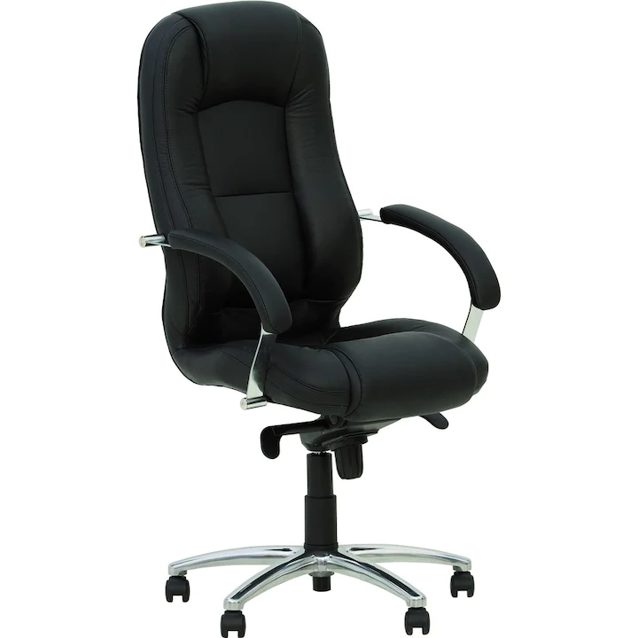 Scaune directoriale - Scaun directorial KOROS STEEL CHROME, Negru piele ecologica
