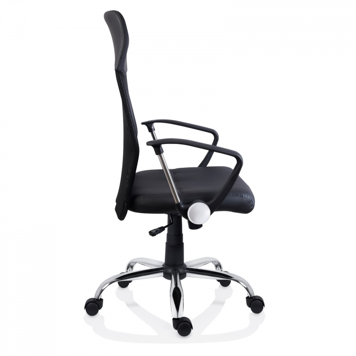 Scaun ergonomic PENIDA, cu brate, suport lombar fix, piele ecologica, Negru [3]