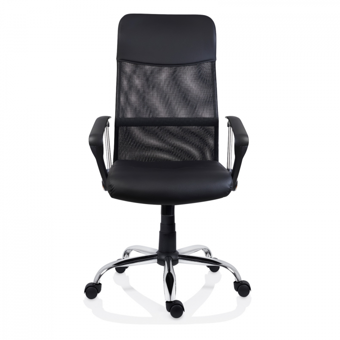 Scaun ergonomic PENIDA, cu brate, suport lombar fix, piele ecologica, Negru [1]