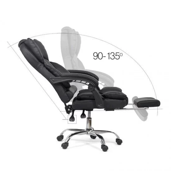 Scaun directorial ROLLS cu extensie picioare, piele ecologica, Negru [1]