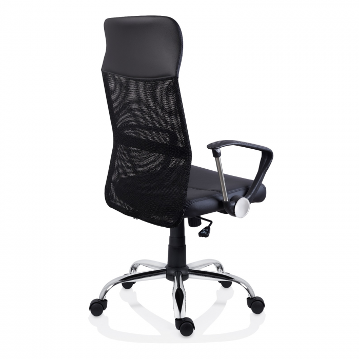 Scaun ergonomic PENIDA, cu brate, suport lombar fix, piele ecologica, Negru [2]